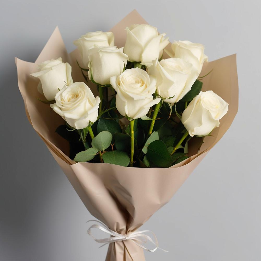 Букет 9 Белых роз Эдлесс Лав в Курильске