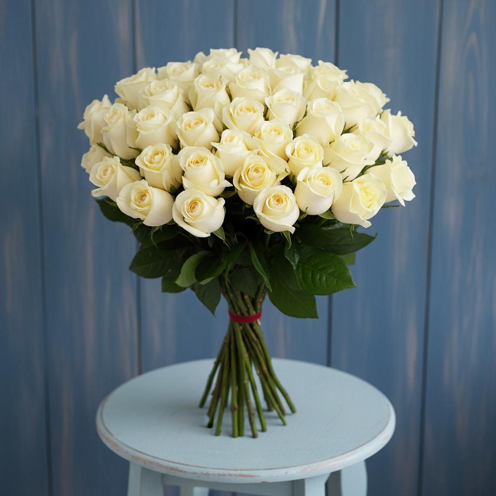 Букет 51 Белая роза Эдлесс Лав в Курильске