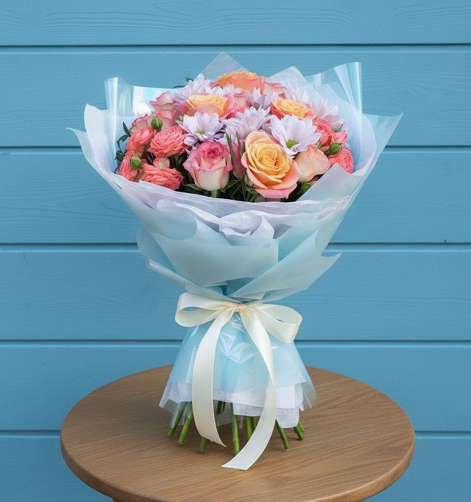 Букет цветов из: Хризантемы и Розы в Курильске