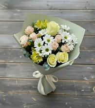 Букет цветов из:  Альстромерии, Розы и Хризантемы в Курильске